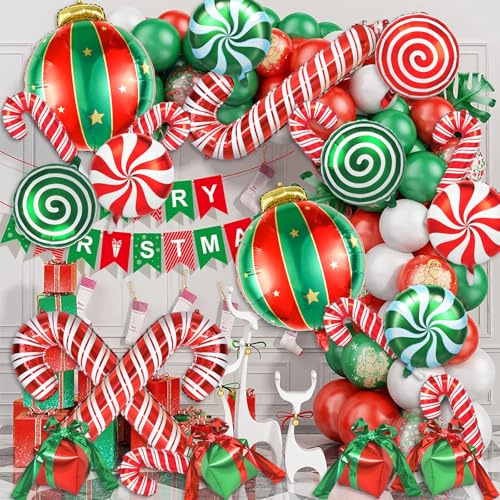 Festive Christmas Balloons Bundle - Red & Green Foil & Mylar Decor Set
