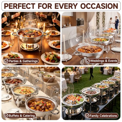 PRESGO 2 Pack Stainless Steel Buffet Chafing Dishes 5QT with Tongs & Spoons, Silver