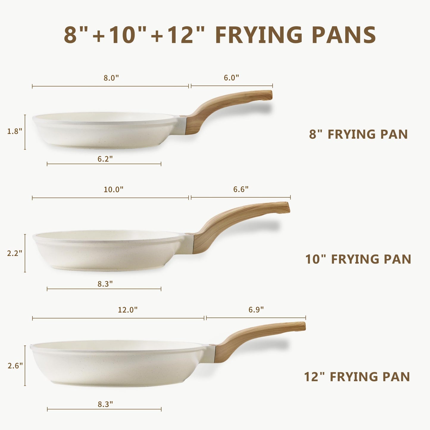 CAROTE Non Stick Frying Pans Set,Nonstick Granite Fry Pan Egg Pan Omelet Pans, Stone Cookware Chef's Pan, PFOA Free,White Granite, 8"+10"+12"