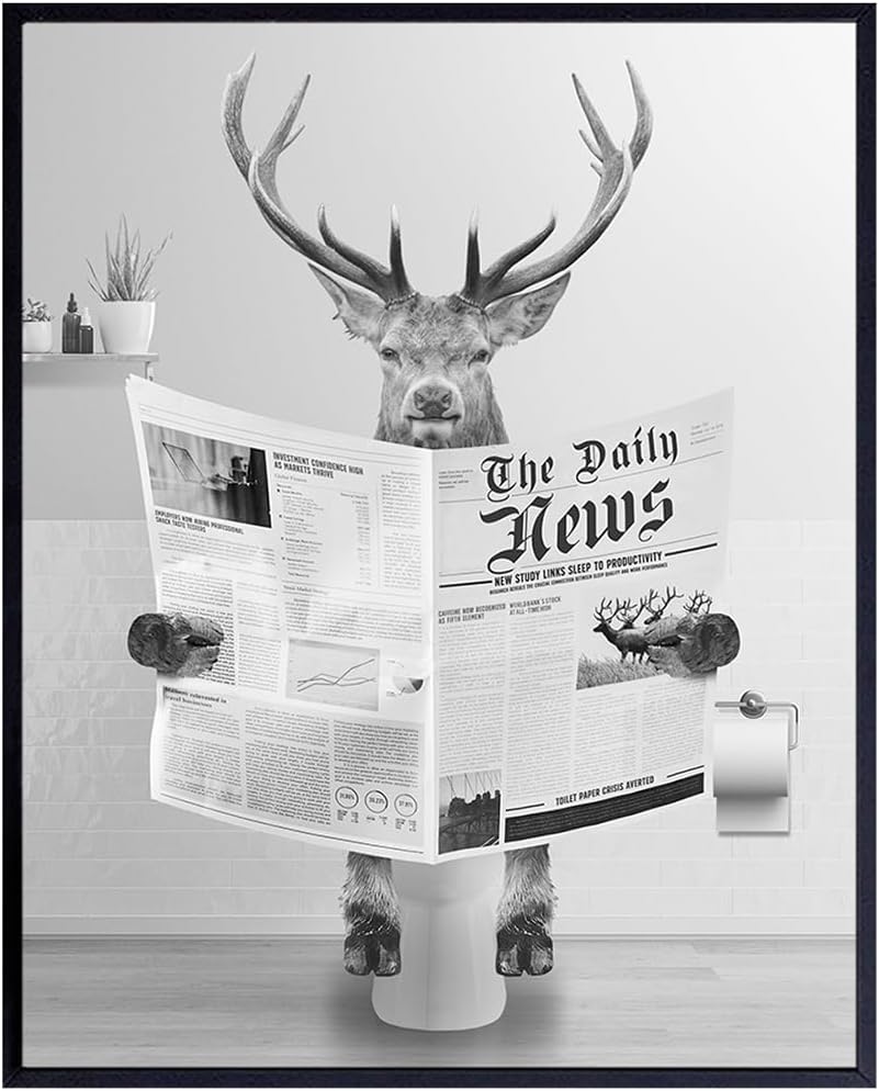 Skiennix Bathroom Wall Art | Deer & Elk Hunting Decor | Funny Unframed Print for Men & Kids