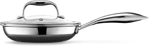 HexClad 7-Inch Hybrid Nonstick Frying Pan - Tempered Glass Lid, Stay-Cool Handle, Oven-Safe Up to 900°F