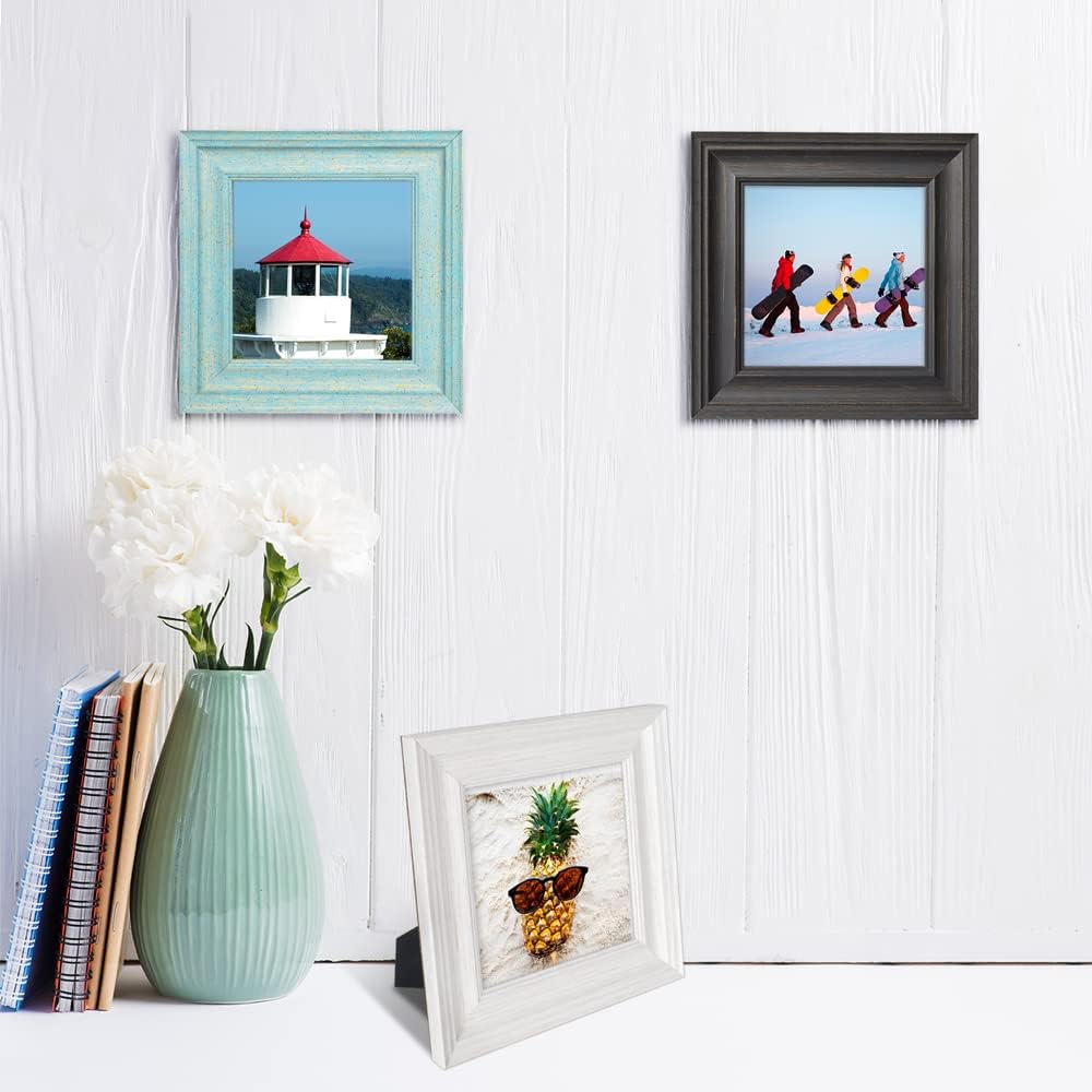 LaVie Home 5x5 Picture Frames - Rustic Wood Grain Photo Frame Set with HD Glass | 3 Assorted Colors