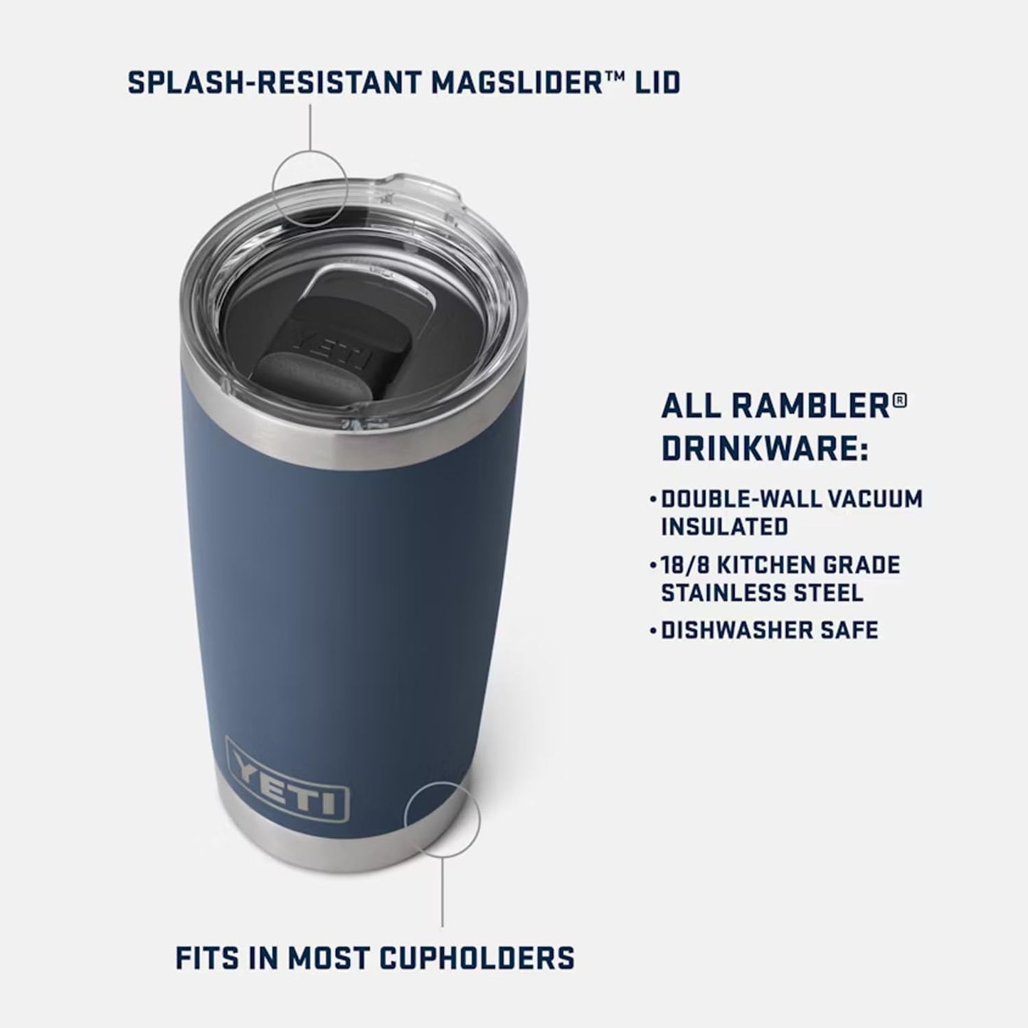 YETI Rambler 20 oz Vacuum Insulated Stainless Steel Tumbler - MagSlider Lid Included