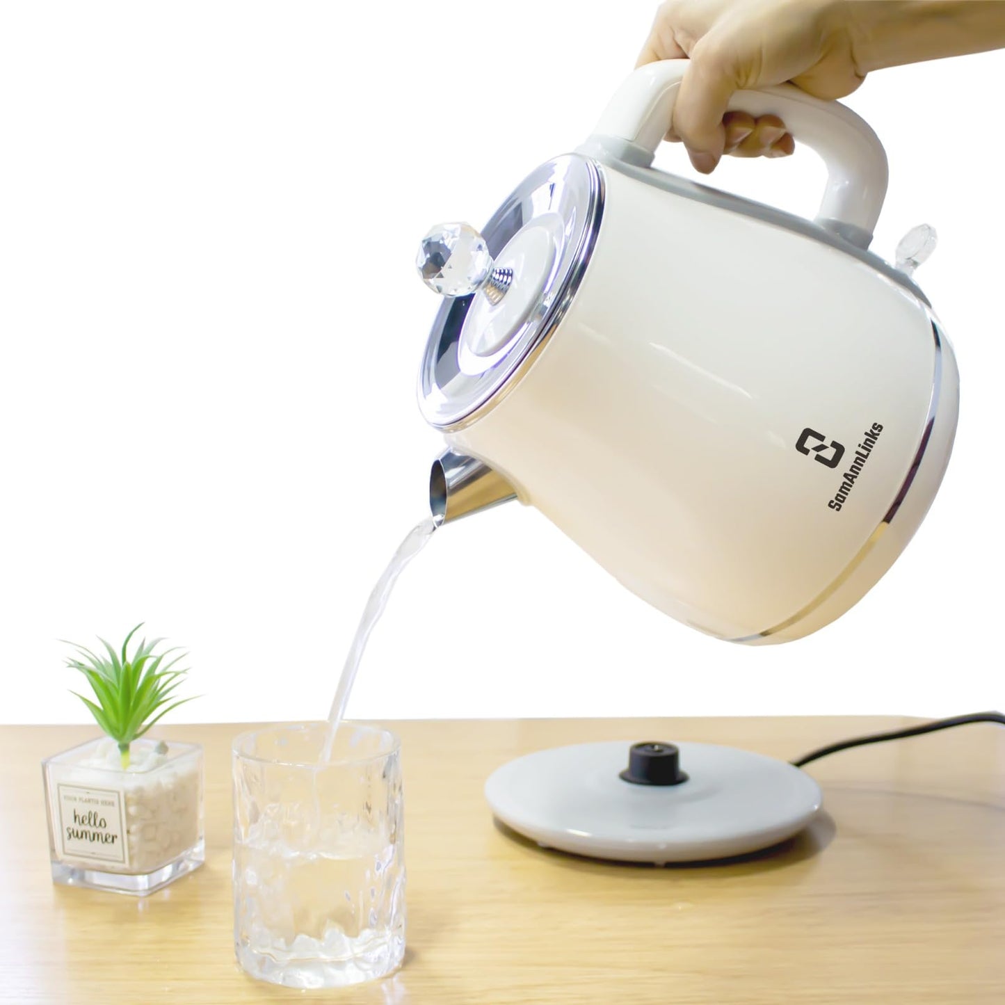 White 1.8L Electric Tea Kettle, Electric Kettle, Stainless Steel electric tea kettle for Fast Boiling Water, hot water Kettle, Double wall and Boil-Dry Protection with Auto-Shutoff.