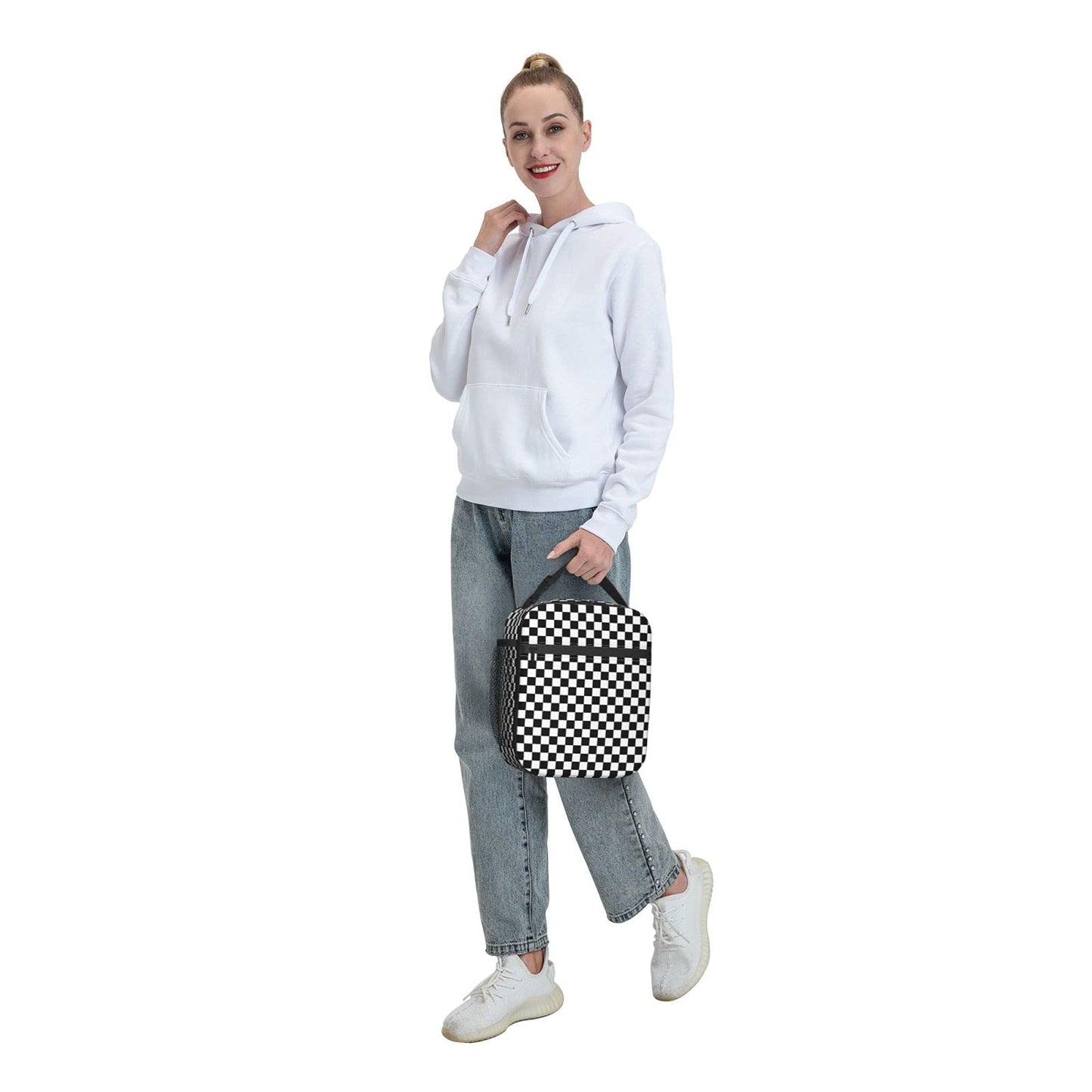 NKHFNBIO Black White Checkerboard Insulated Lunch Box Bag Portable Lunch Tote For Women Men And Kids