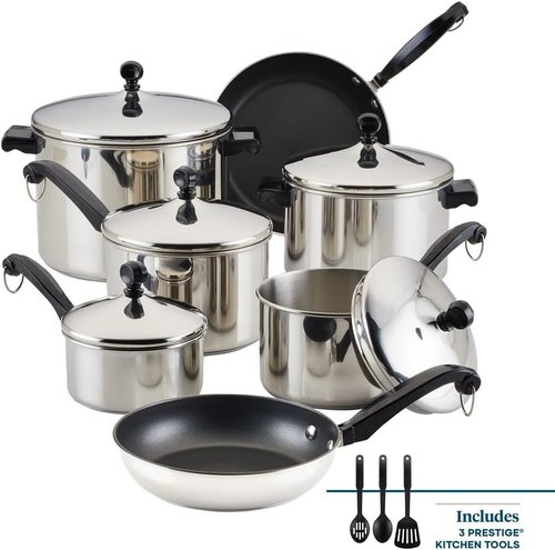 Farberware Classic Stainless Steel Cookware Set - 15-Piece Pots & Pans in Silver