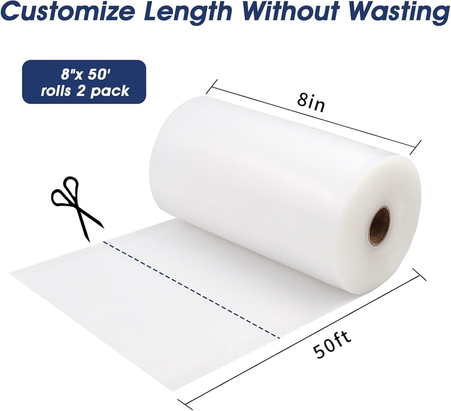 Vacuum Sealer Bags - Skiennix 2 Rolls 8"x50' Heavy Duty BPA-Free Food Saver Bags for Meal Prep & Storage