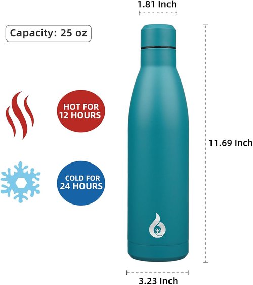 BJPKPK 25oz Insulated Stainless Steel Water Bottle - Reusable Metal Travel Mug | Keeps Drinks Hot or Cold - Laguna