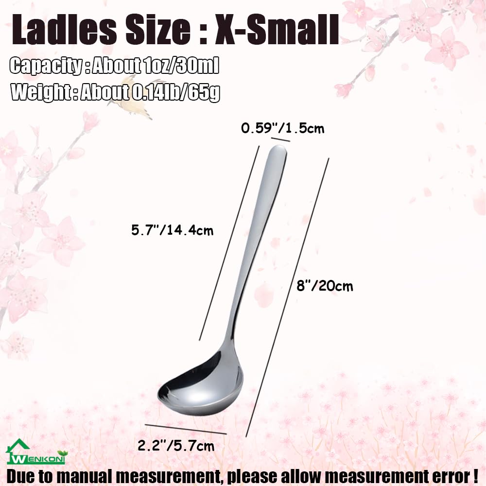 Wenkoni Small Ladles,Sauce,Gravy Soup Spoons Ladles,4 Pack SUS 304 Non-magnetic Stainless Steel 8'' (Color:Silver).
