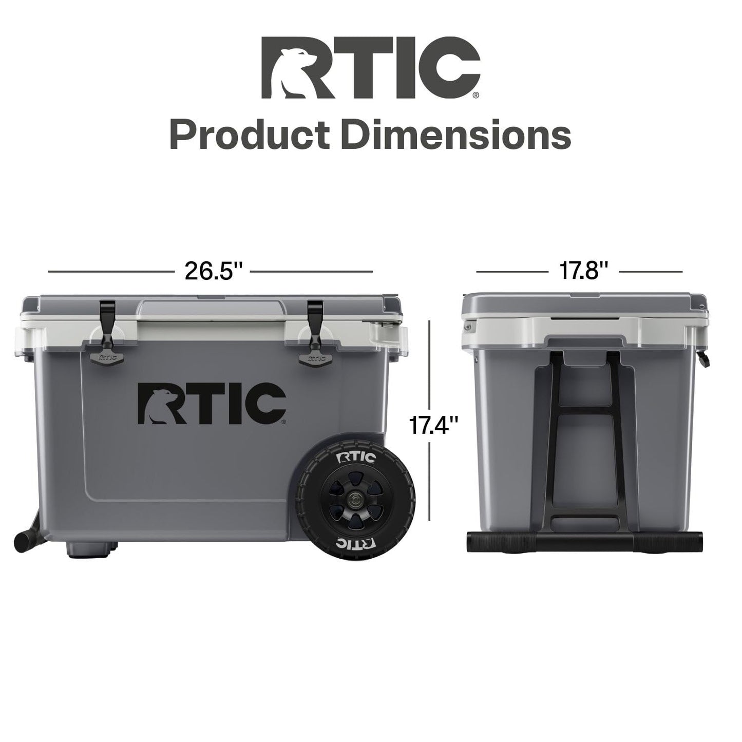 RTIC 52 Quart Ultra-Light Wheeled Hard Cooler Insulated Portable Ice Chest Box for Beach, Drink, Camping, Picnic, Fishing, Boat, Barbecue, 30% Lighter Than Rotomolded Coolers, Dark Grey & Cool Grey