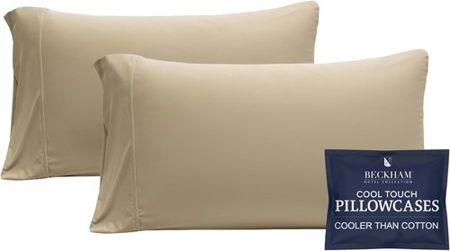 Beckham Hotel Collection Cooling Pillowcases - Silky Soft & Breathable | Standard/Queen Size Set of 2 in Sand