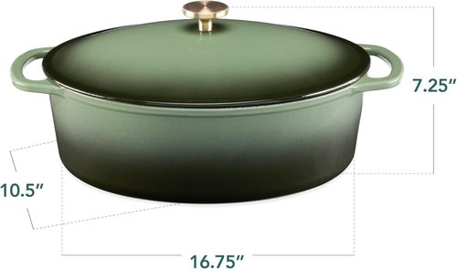 Best Choice Products Oval 7.5 Quart Enamel Cast-Iron Dutch Oven - Heavy-Duty Pre-Seasoned Cooking with Side Handles | Deep Olive Green