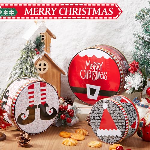 Lingvee 3 Pcs Christmas Cookie Tins in Red with Snowflakes Style (Large, Medium, Small) - Gift Set
