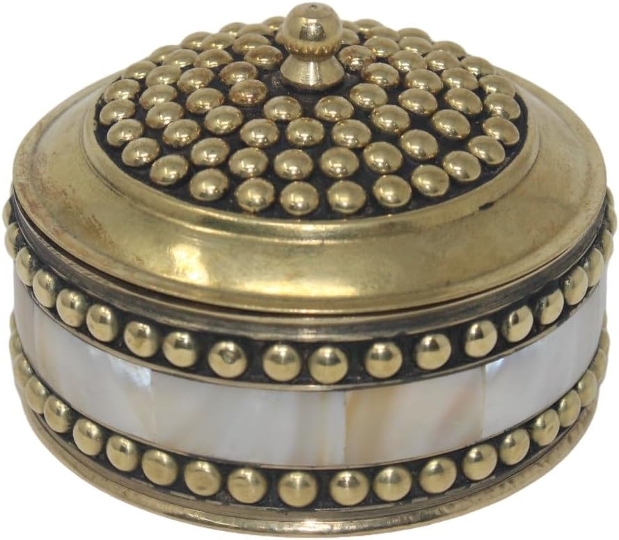 Decorative Jewelry Trinket Box Unique Gift For Home Décor Antique Metal Case with Mother of Pearl Sindoor Box/Coin Box (All Set Black)