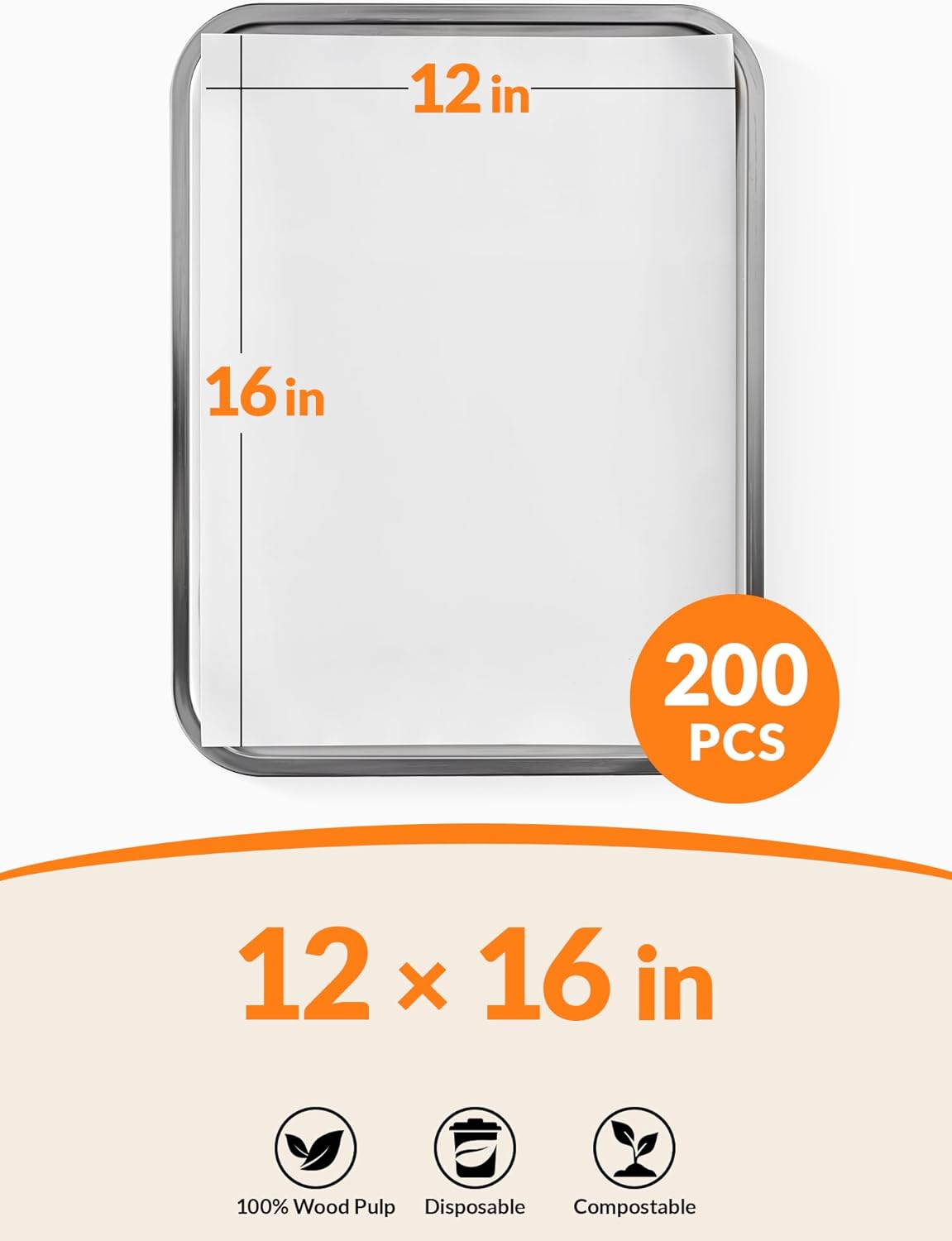 SMARTAKE Parchment Paper Baking Sheets - 200 Pcs Non-Stick Precut, 12x16 Inch for Baking, Grilling & Air Frying
