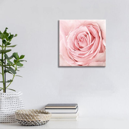 Blush Pink Rose Canvas Wall Art - 20x20 inches, Perfect for Bedroom or Bathroom, Aesthetic Pink Floral Wall Picture