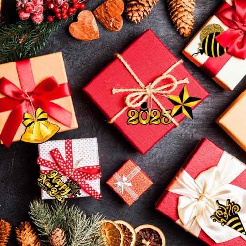 Haooryx 2026 New Year Ornaments - 46PCS 2026 Happy New Year Christmas Winter Ornament Decorations Black Gold Wooden Hanging Slices Pendants Ropes Countdown Carnival Party Xmas Tree Home Decor Supplie