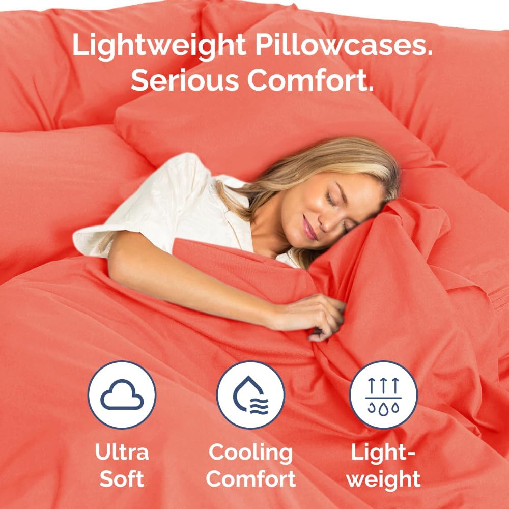 Standard Pillow Cases by Skiennix - Ultra-Soft Hotel Quality Covers | Comfy, Wrinkle-Free & Stain Resistant - 2 Piece Set in Coral
