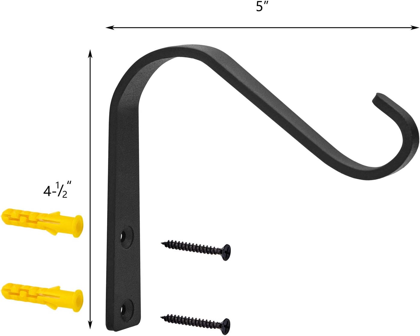 Rustic Cast Iron Plant Hooks - Heavy Duty 5 Inch Wall Hangers for Indoor/Outdoor Use | 4 Pack