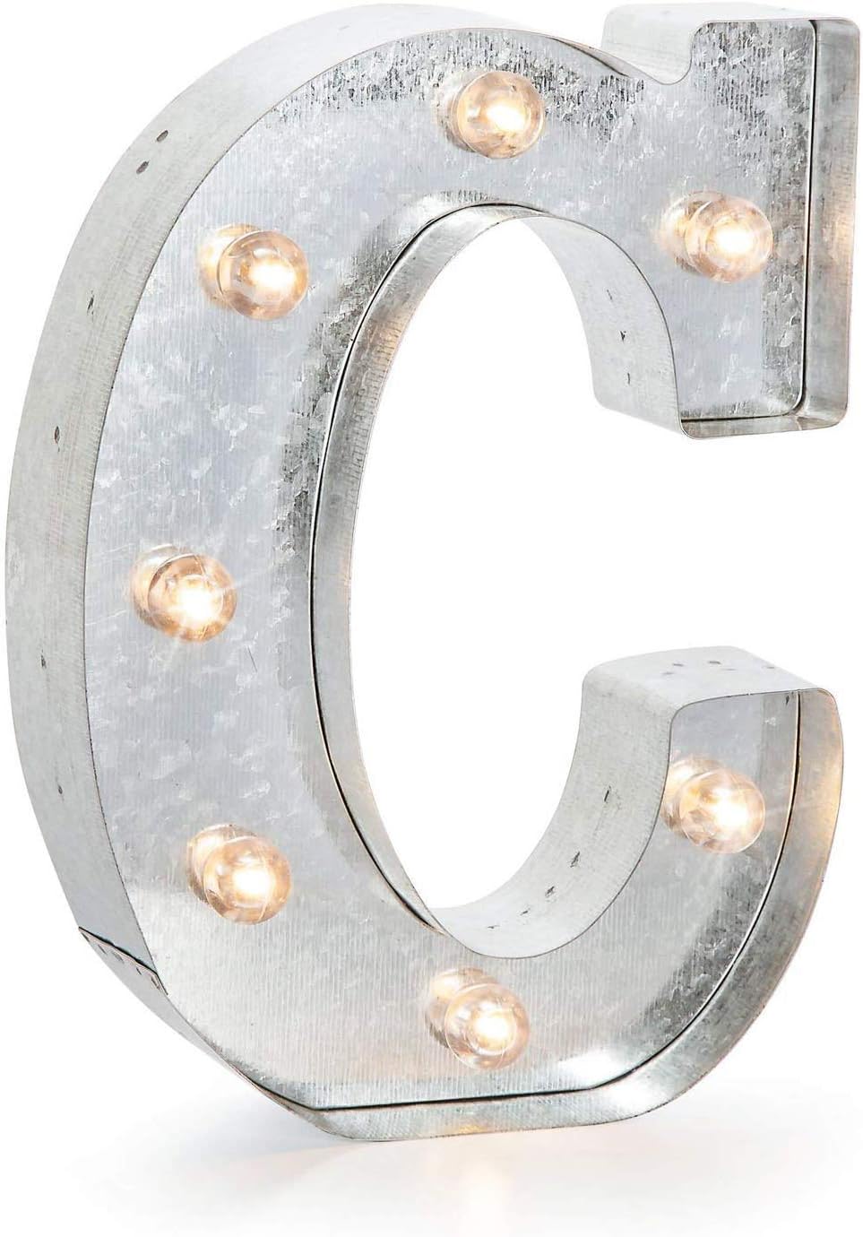 Silver Metal Marquee Letter J - 9.87” Tall Galvanized Decor for Events & Home