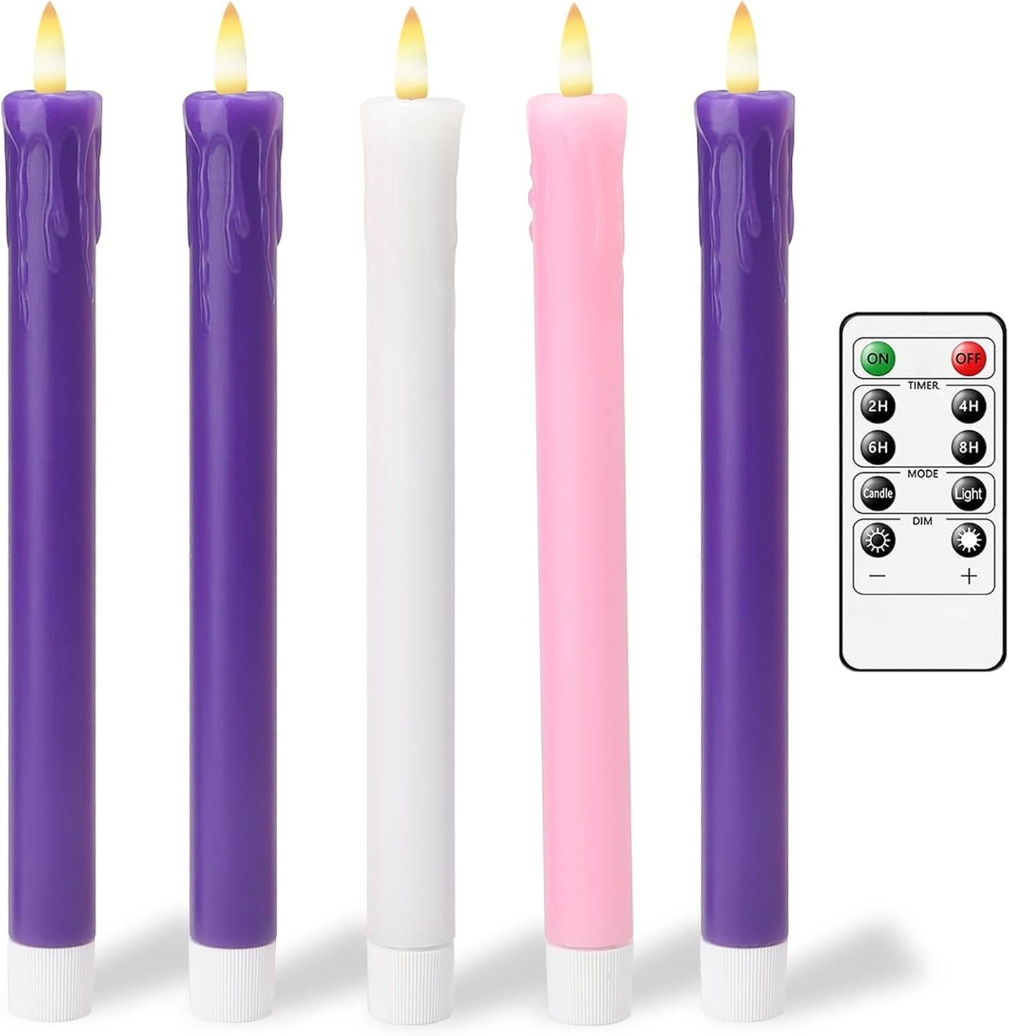 Lezonic Flameless Advent Candles - Battery Operated LED Taper Set of 5 | 3 Purple, 1 Pink, 1 White for Christmas Decor