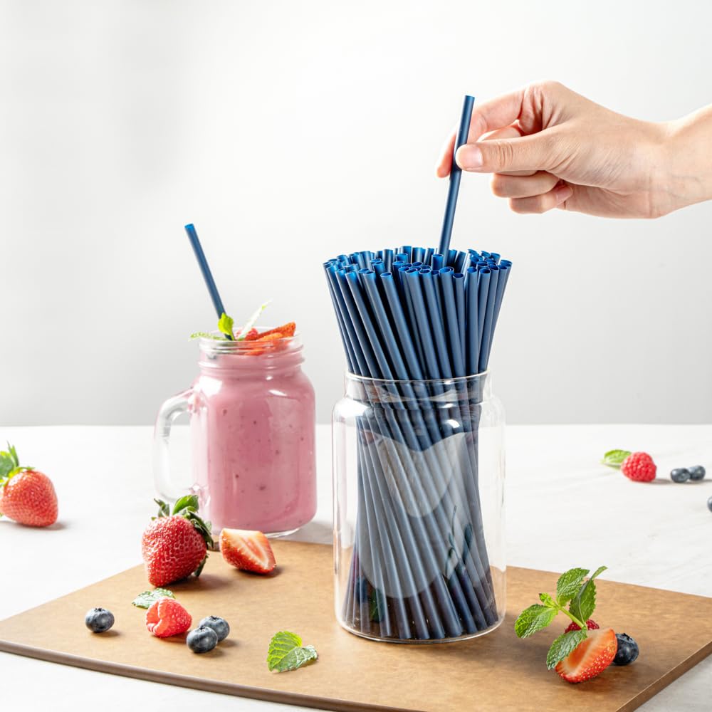 Restaurantware-Basic Nature 8.3 Inch Disposable Straws, 100 Sustainable Straws - Sturdy, Won't Alter Flavors, Midnight Blue PLA/PBAT Straw, For Hot And Cold Drinks