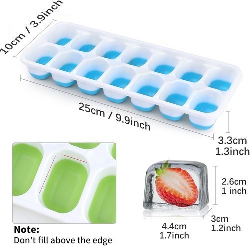 Furnsii Ice Cube Trays - 4 Pack Stackable Silicone Trays with Lid | Easy-Release 56-Cube Design (Green & Blue)