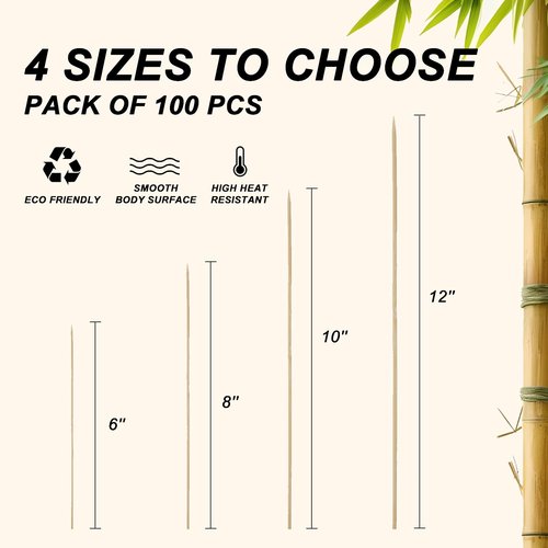 DaTpuik 6 inch Natural Bamboo Skewers for Barbecue Party，Fruit，Kabob，Appetiser，Hamburger，Cocktail，Craft，Bouquet，Chocolate Fountain，Corn Dog, diameter=4mm. More Size Choices 6"/8"/10"/12"(100 PCS)