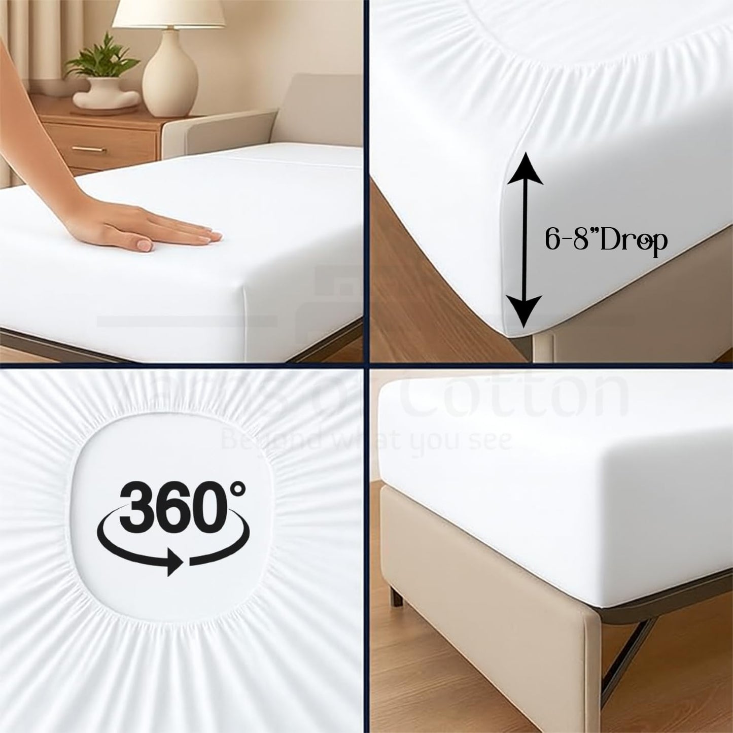 Sleeper Sofa 4 Piece Bed Sheet Set Premium Quality 100% Cotton 500 Thread Count, Smooth & Super Soft Sateen Weave, Extra Soft Bed Sheets, Wrinkle Free, 6 Inch Deep Pocket (Queen, White)