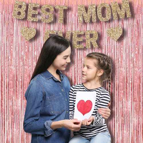 BRAVESHINE Rose-Gold Metallic Tinsel Backdrop - 2Pcs 3.2x8.2ft Metallic Tinsel Foil Fringe Curtains Photo Booth Streamers for 21-st Birthdays Bachelorette Engagement Bridal Shower Party Decorations