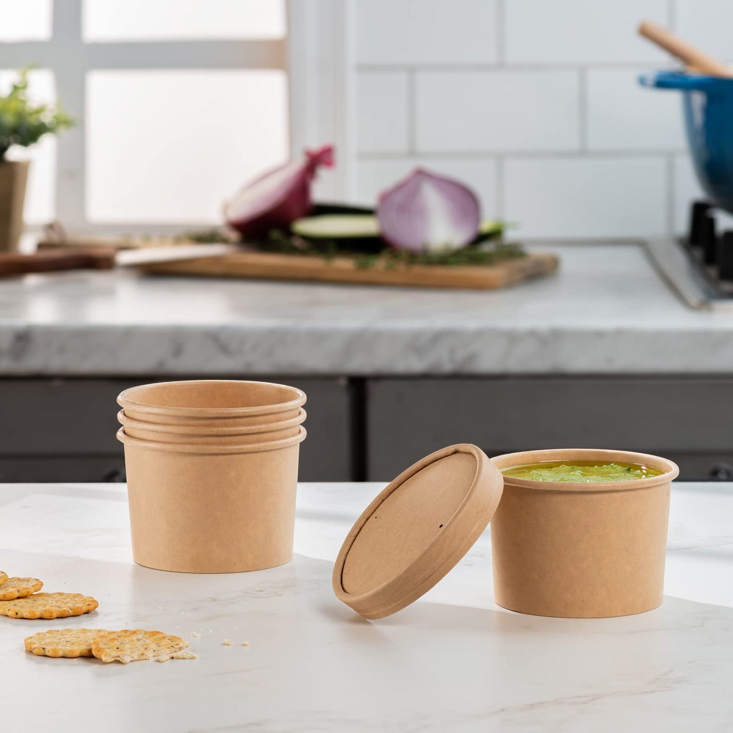 GUSTO 12 oz. Kraft Paper Food Containers with Vented Lids - [50 Count] To Go Hot Soup Bowls, Disposable Ice Cream Cups, Ideal for Hot and Cold Foods - (Formerly Comfy Package)