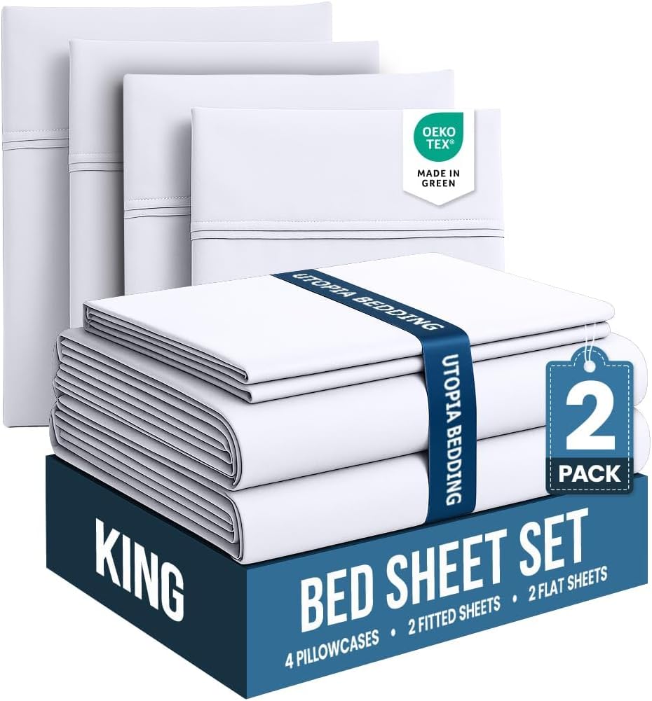 Utopia Bedding King Bed Sheets Set - Luxurious Brushed Microfiber - Fade & Shrinkage Resistant - Easy Care (White)