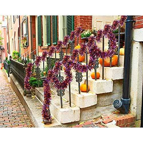 DIYDEC 33FT Halloween Tinsel Garlands, 5pcs Black Purple Orange Glittering Hanging Metallic Garland Decorations for Halloween Home Indoor Outdoor Party Ornaments