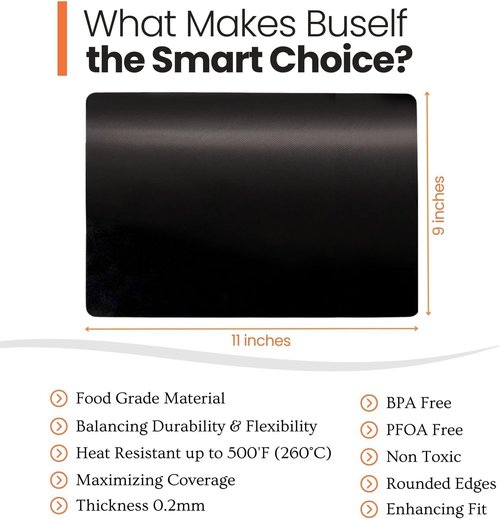 Buself Toaster Oven Liner - Nonstick & Heat Resistant Reusable Air Fryer Liners | 9x11", 2 Pack, Black
