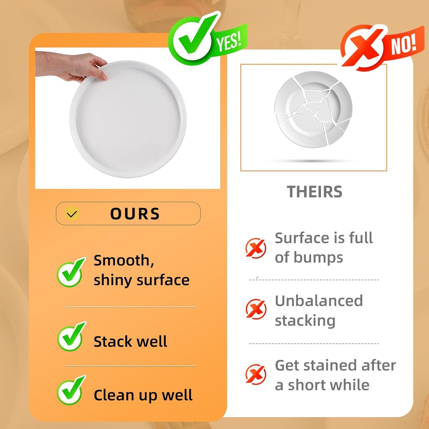 Skiennix White Dinner Plates Set of 6 - 10 Inch Porcelain Dessert & Salad Plates | Microwave & Dishwasher Safe