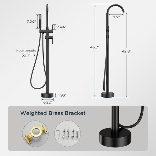FORIOUS Freestanding Tub Faucet - High Flow Brass Bathtub Filler with Handheld Shower Mixer | Matte Black