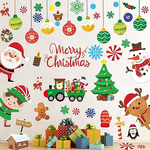 96PCS Christmas Wall Decals Set - Removable Holiday Stickers with Santa, Snowman, Reindeer, Large Festive Decorations
