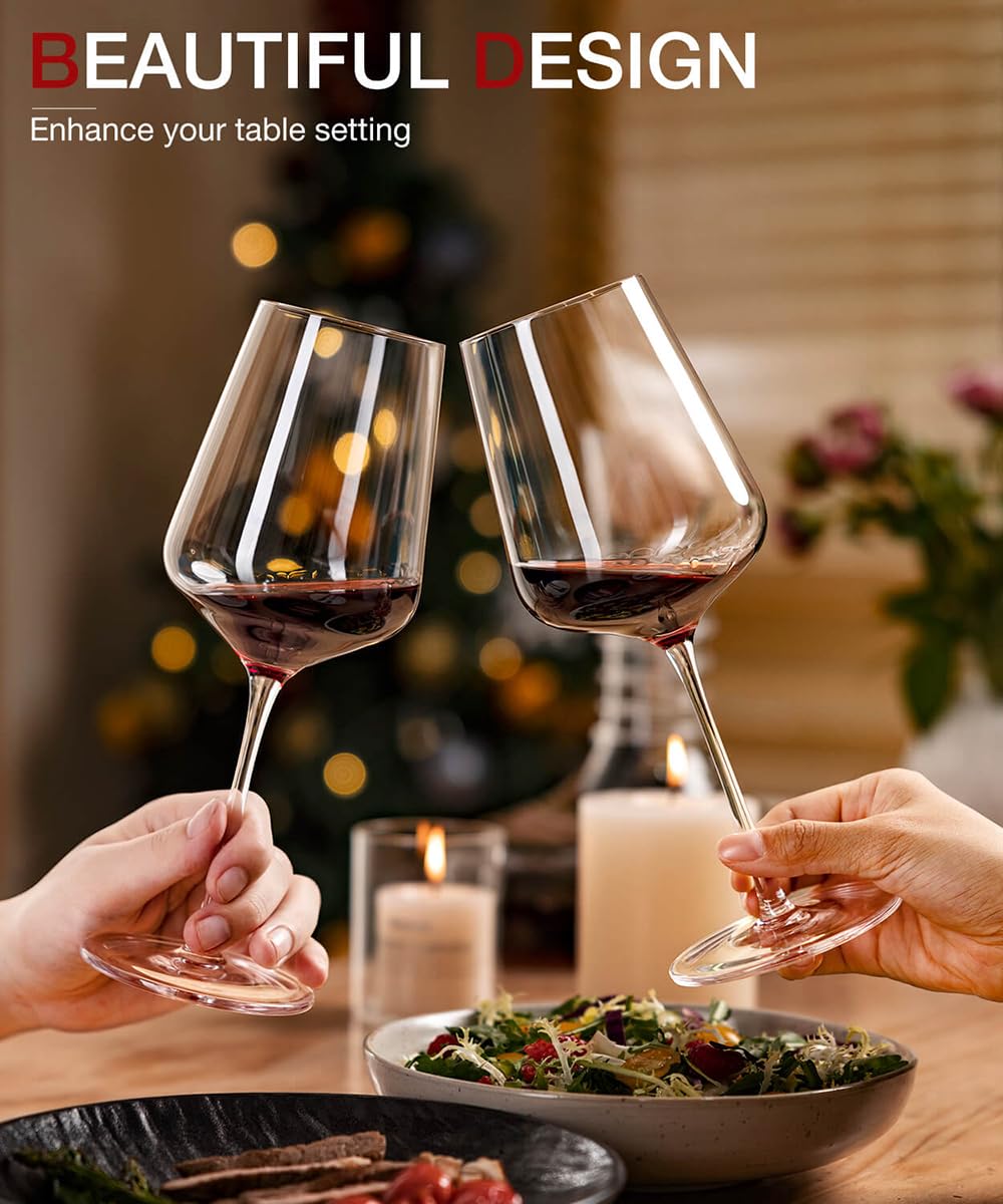Red Wine Glasses Set of 2, 15 oz Exquisite Hand Blown Crystal Wine Glass, White Modern Wine Glass with Stem, Ideal Gift for Martini Set, Toasting at Weddings, Anniversaries, or Birthdays