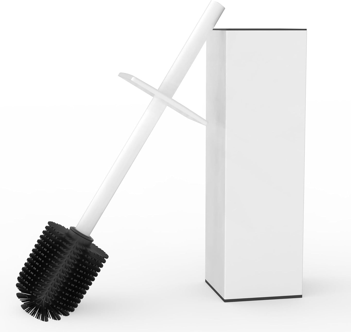 RUACQ Toilet Brush and Holder Set 2pcs,Square Toilet Bowl Brush for Bathroom with 304 Stainless Steel Handle Toilet Cleaner Brush with Durable Scrubbing Bristles,Splash-Proof (White)
