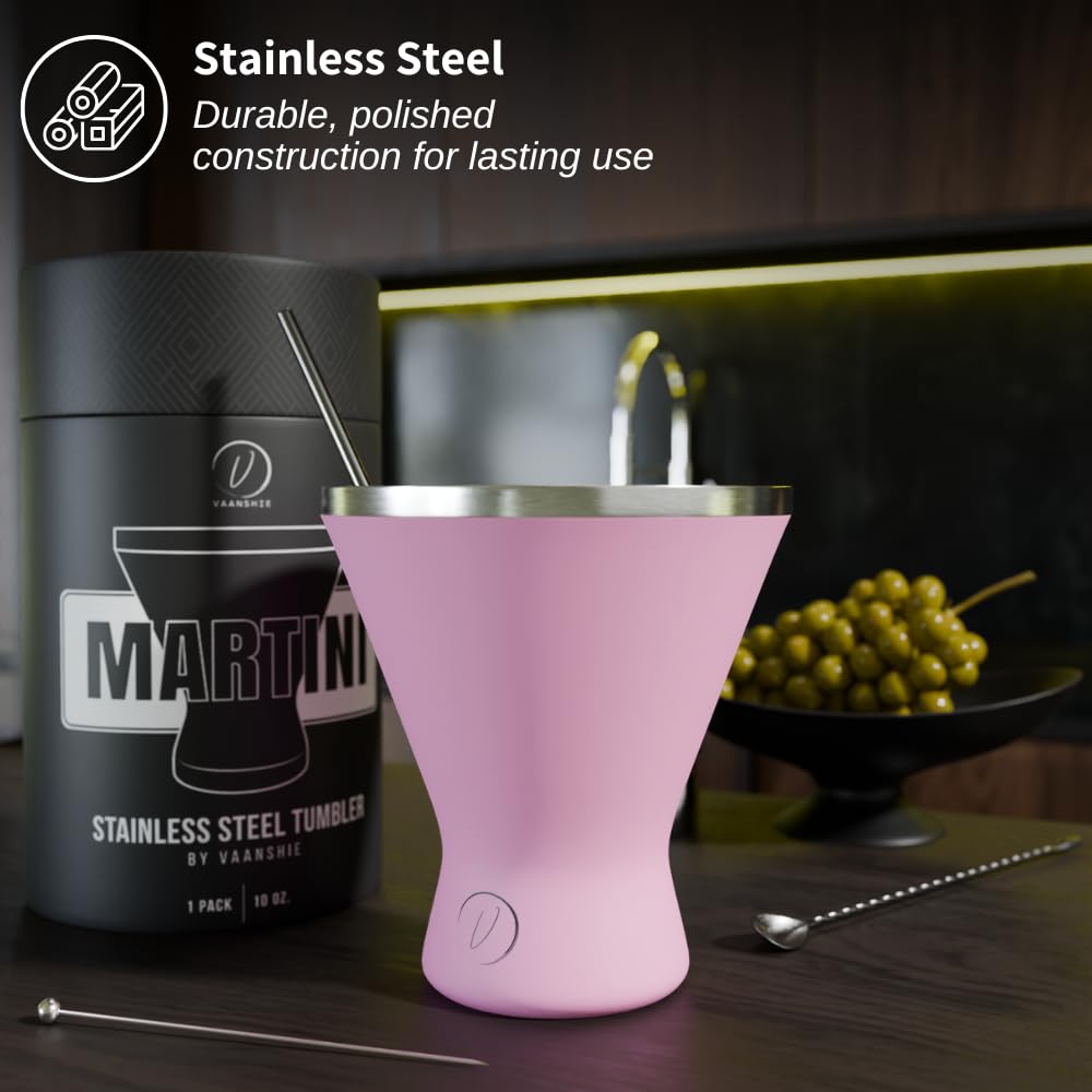 Mother’s Day Gift for Mom - [Pack of 1, Pink] Stainless Steel Martini Glass, Unbreakable Metal Cocktail Glass, Unique Gift for Women Wife, 10oz Elegant Drinkware