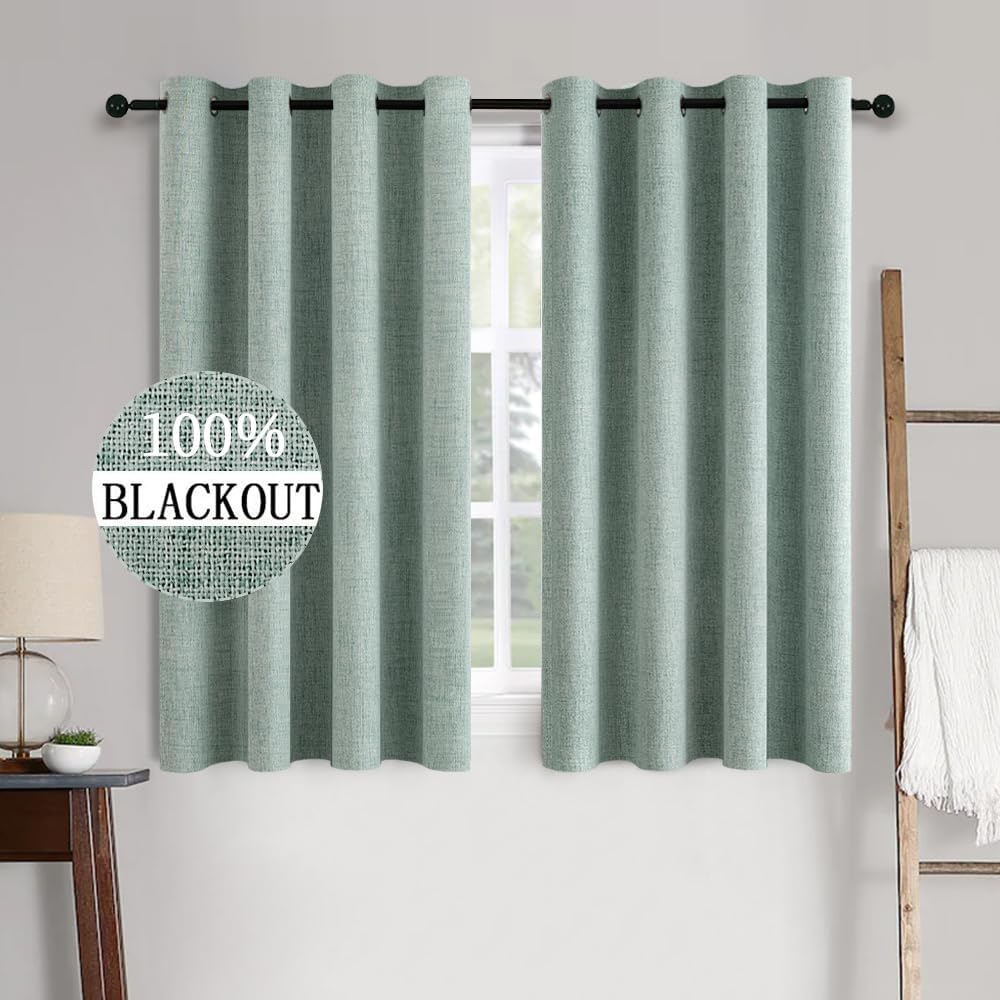 MIULEE Blackout Curtains - 100% Thermal Insulated Linen Texture - Seafoam Green, 52x54 Inch (2 Panels)