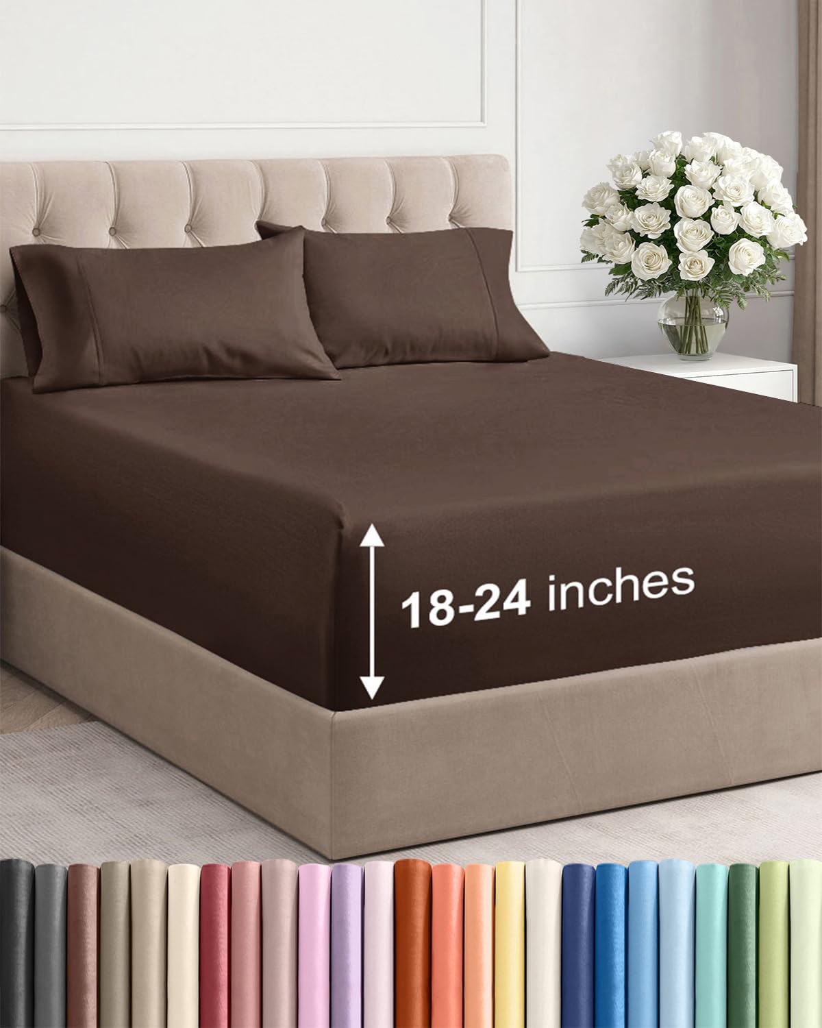 Skiennix Extra Deep Twin Sheet Set - 4-Piece Breathable Cooling Bedding - Soft, Wrinkle-Free Comfort - Brown