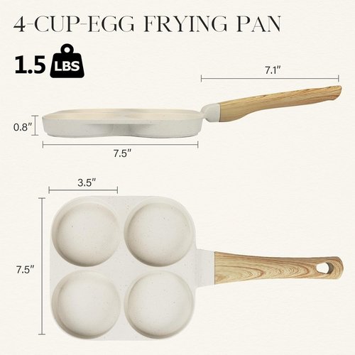 GiPP Nonstick Omelette Pan - 4-Cup Granite Skillet with Heat-Resistant Handle | PFOA Free, Easy to Clean, White