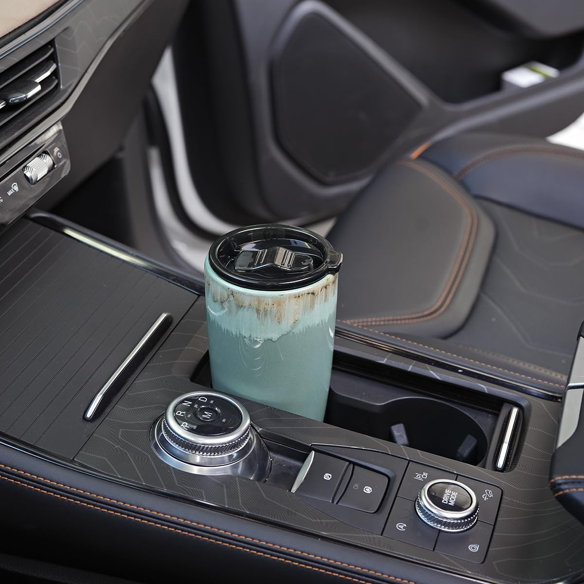 Bosmarlin Ceramic Travel Coffee Cup with Lid, 21 oz, Portable Coffee Mug for Car Cup Holder, Microwave Safe, Reactive Glaze (Peacock Blue)