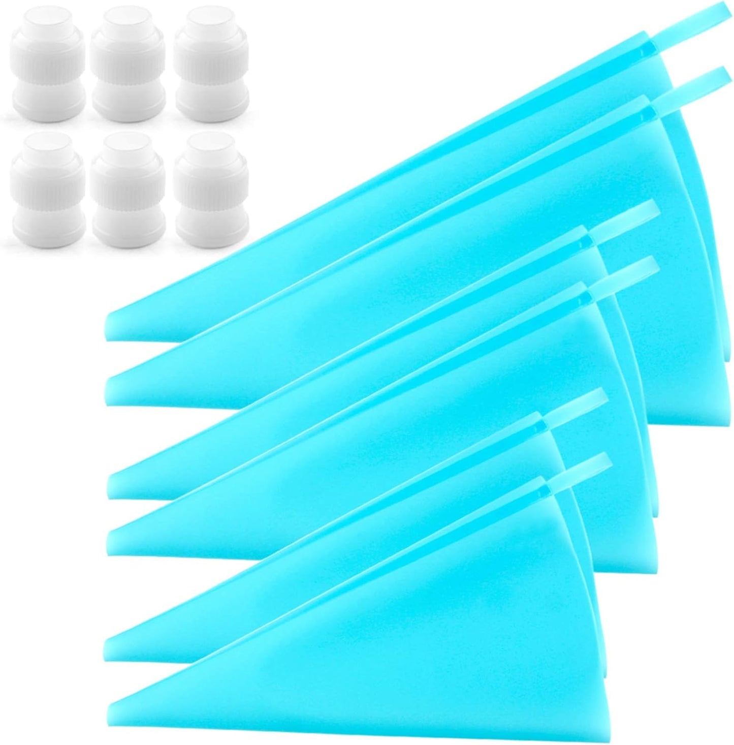 Weetiee Silicone Pastry Bags - Reusable Icing Piping Bags for Cake Decorating - 3 Sizes (12", 14", 16") - 6 Pack with Bonus Couplers