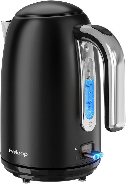 Evoloop Electric Kettle - 1.7L Stainless Steel Tea Kettle with Auto Shut-Off & Boil-Dry Protection | Black
