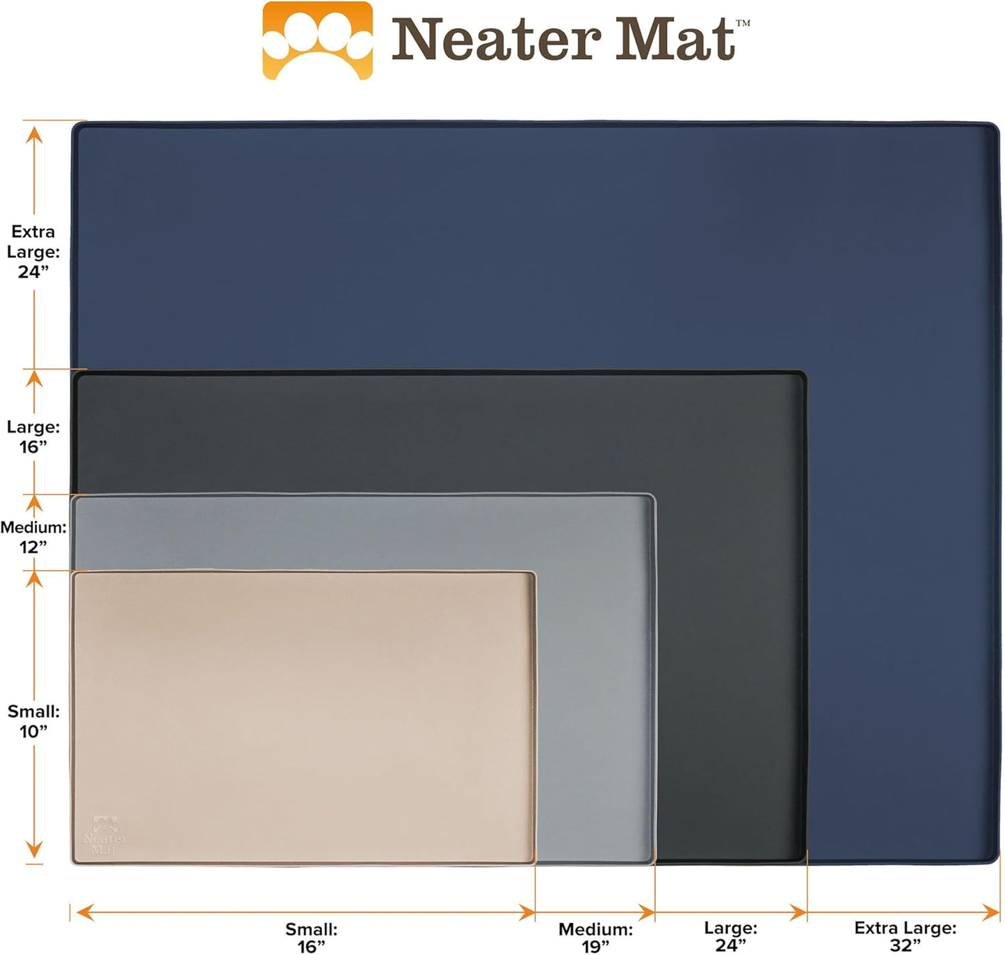 Neater Pet Brands Cat & Dog Food Mat - Waterproof BPA-Free Silicone with Raised Edge | 19" x 12", Gunmetal Grey