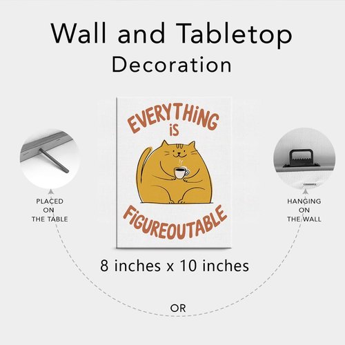 Everything Is Figureoutable - Motivational Cute Cat Wall Art | Framed Decor for Home, Office & Classroom