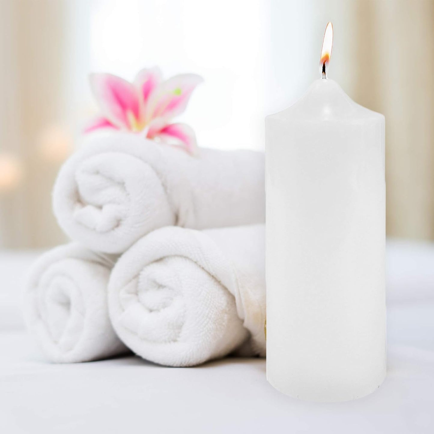 Unscented White Pillar Candle 3"x9" - Smokeless Cotton Wick for Weddings & Home Decor