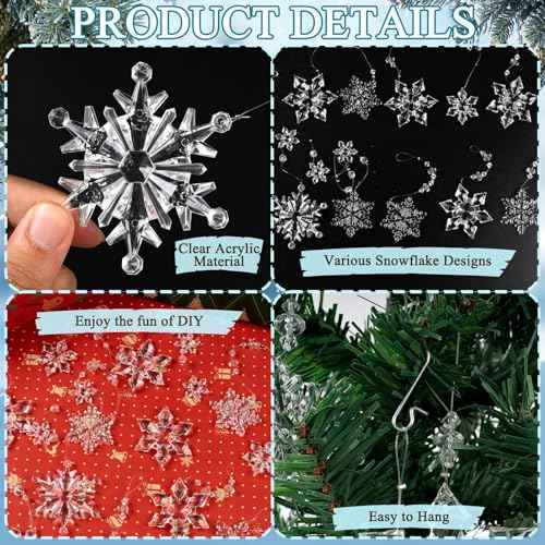 OuMuaMua 12pcs Crystal Christmas Ornaments for Christmas Tree Decorations - Clear Hanging Acrylic Snowflake Ornaments for Christmas Tree Winter Wonderland Party Decorations